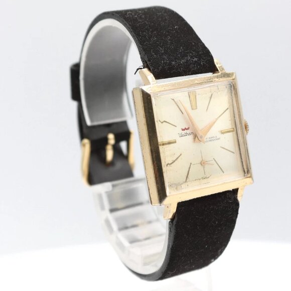 Vintage Waltham Rectangular Men's Mechanical Wristwatch 99SH Swiss Gold Tone - Picture 1 of 4
